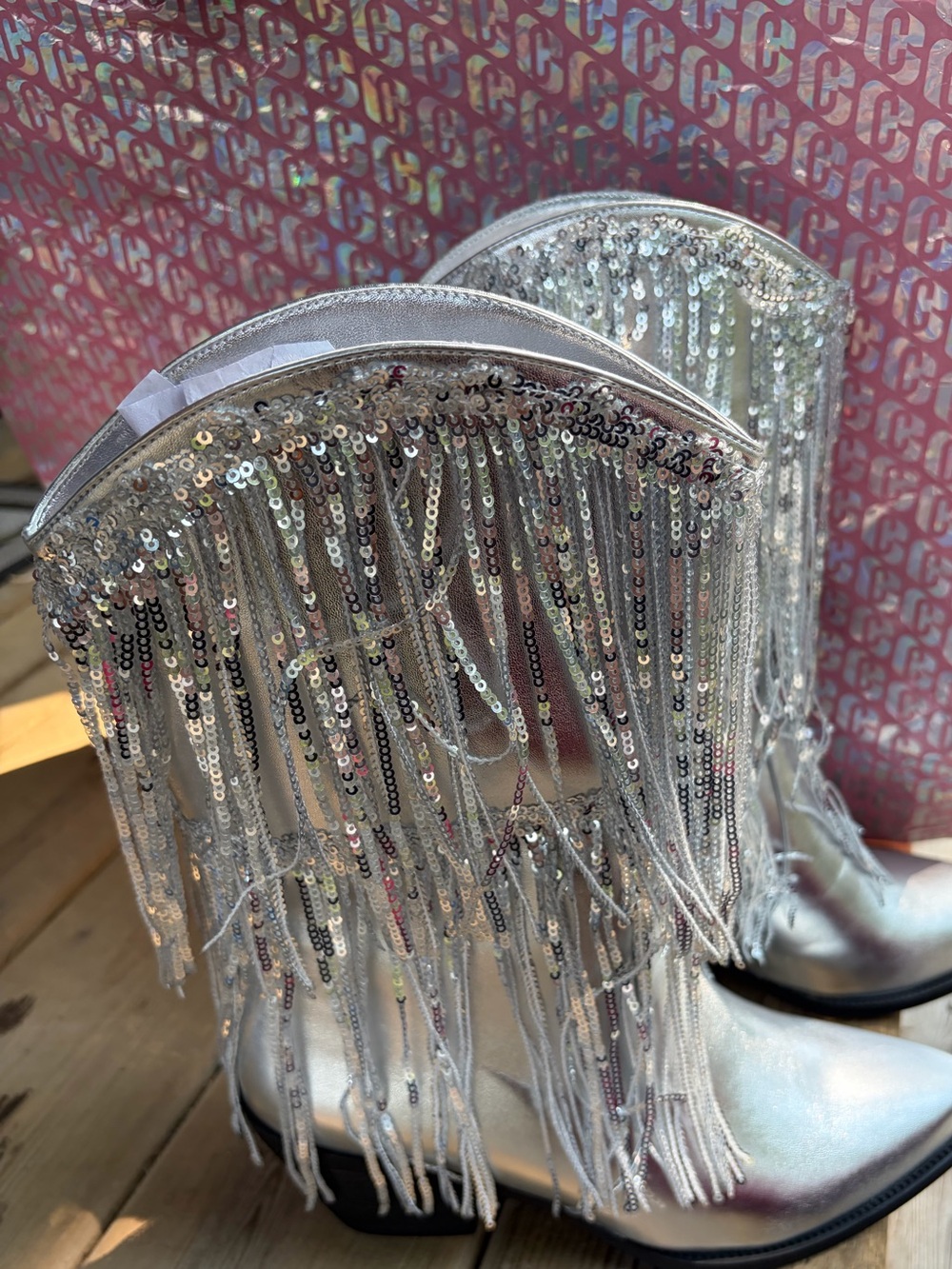 Brand New Silver Sequin Fringe Western Boots
